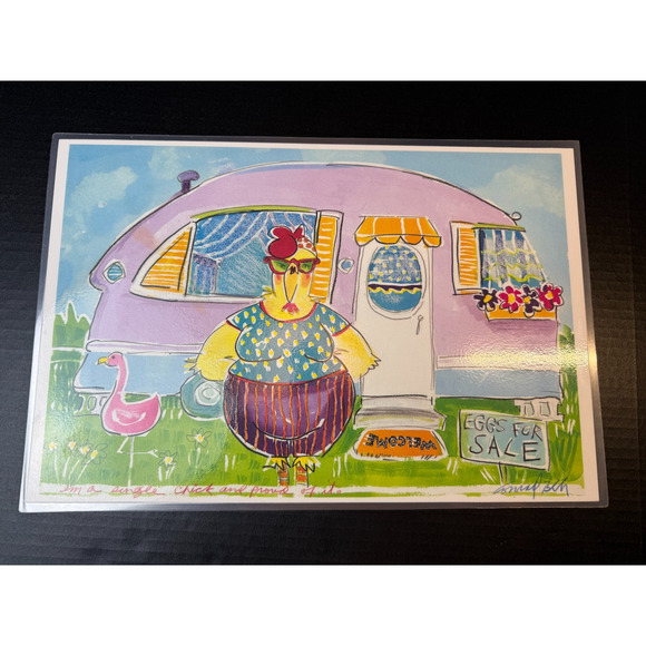 Conrad Bell Chicks at the Trailer Park Placemats Set of 4 Vtg Hen Tiny Home Life - Picture 7 of 10
